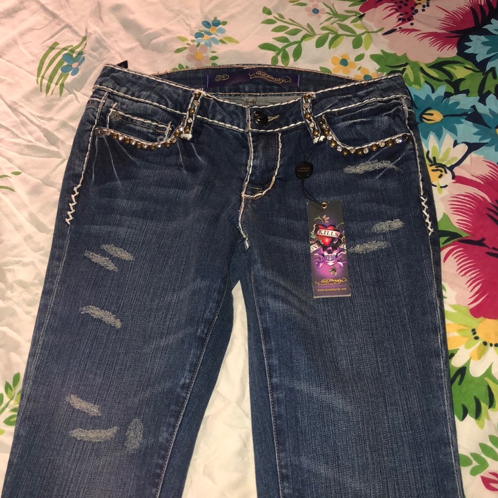 Ed hardy mid rise boot cut denim